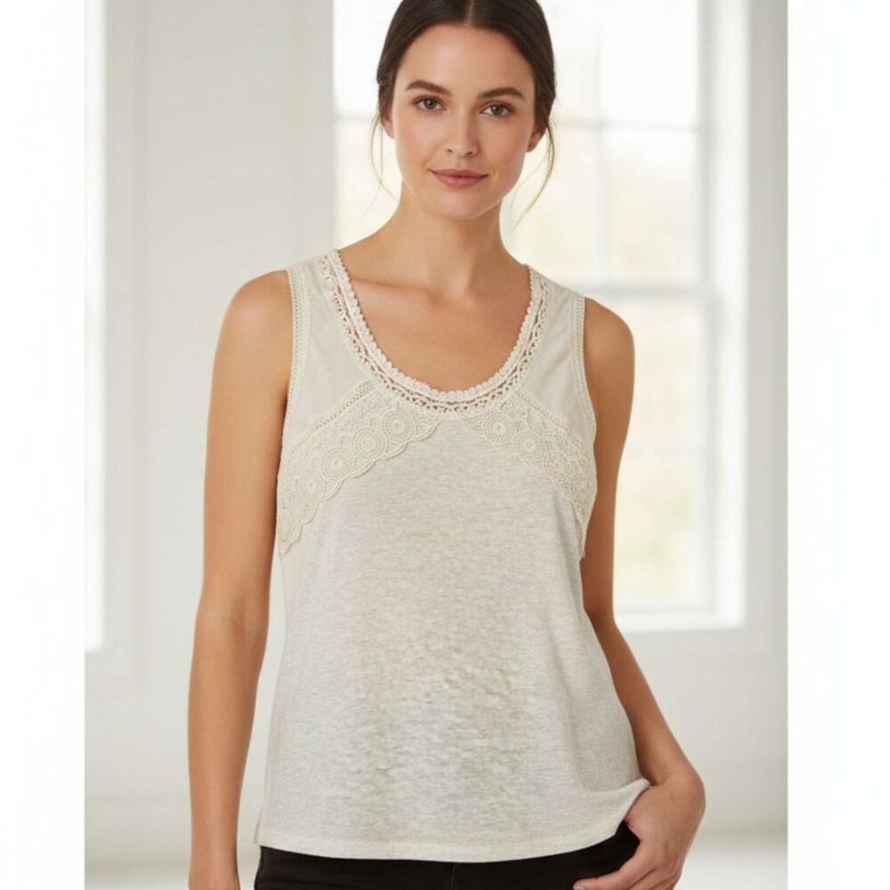 Adiva Lace Trim Sleeveless Tank Top - Size Small CottageCore Boho Softgirl